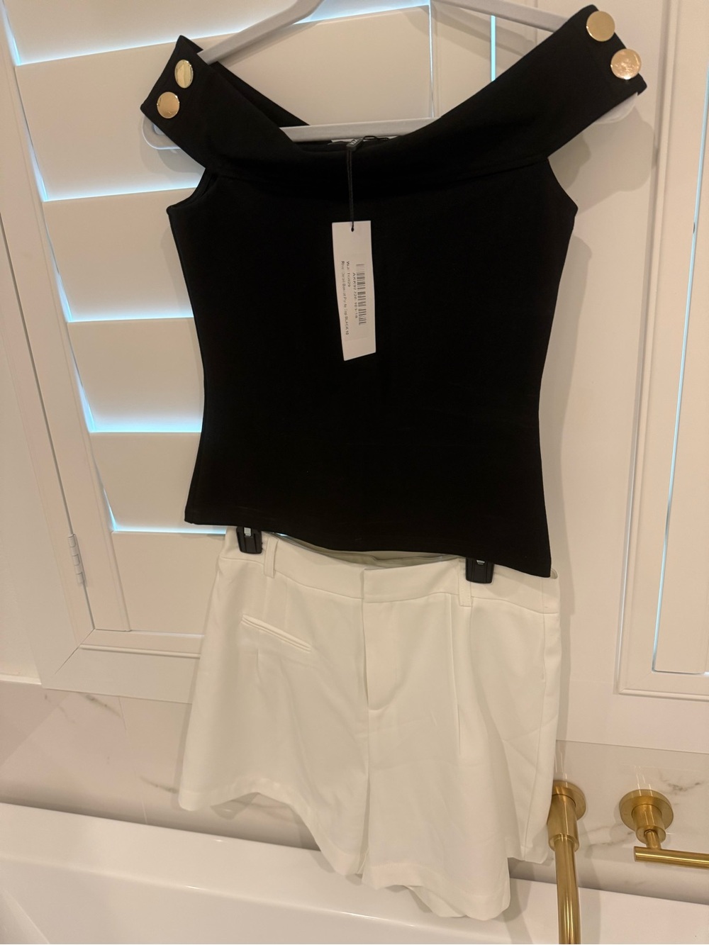 Karen Millen Black Off-Shoulder Button Detail Top